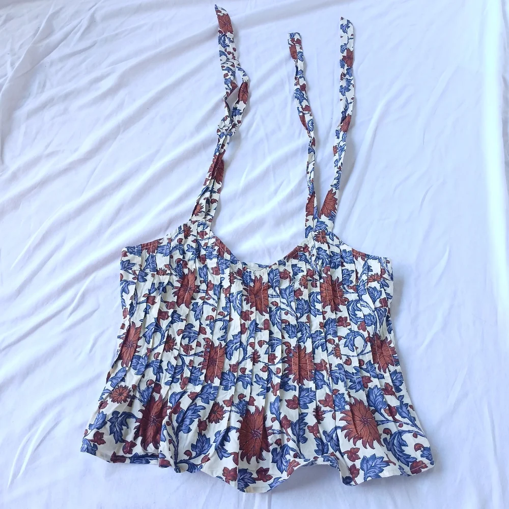 Athropologie Let Me Be Tie-Strap Peplum Floral 100% Cotton Top Womens Size XS - Picture 3 of 16